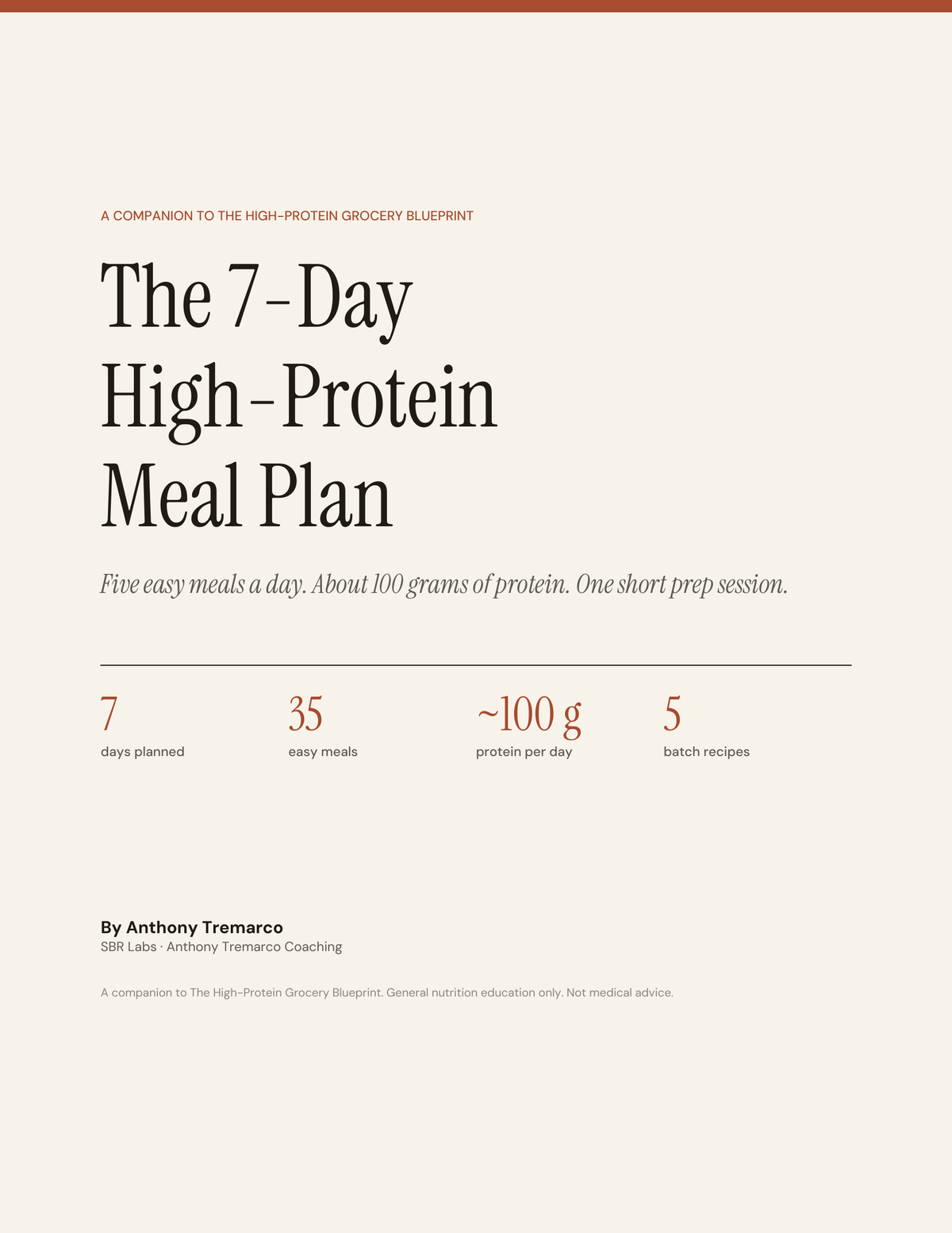 Cover of The 7-Day High-Protein Meal Plan by Anthony Tremarco